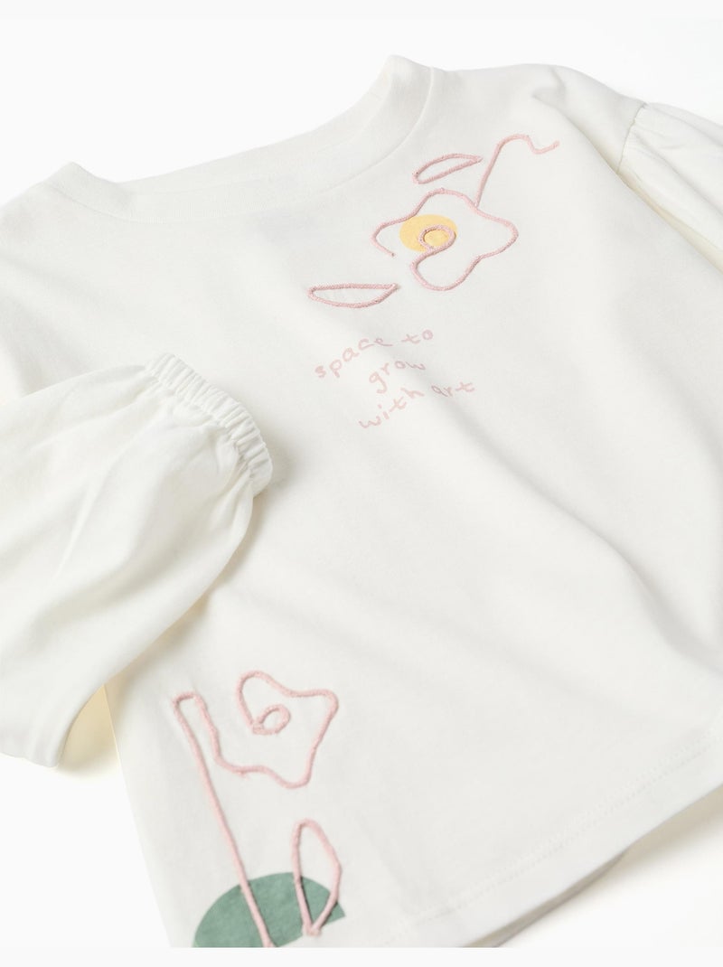 T-shirt à manches longues et bouffantes avec imprimé Blanc - Kiabi
