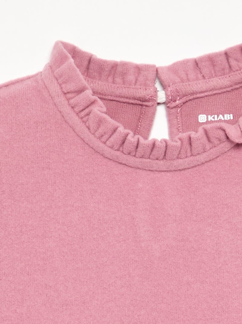 T-shirt à manches longues et col volanté Rose - Kiabi