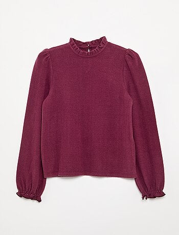 T-shirt à manches longues et col volanté