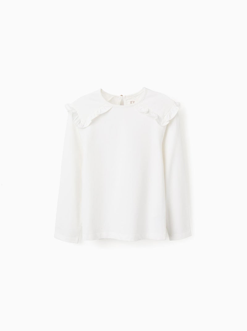 T-Shirt à Manches Longues et Volants aux Épaules Blanc - Kiabi