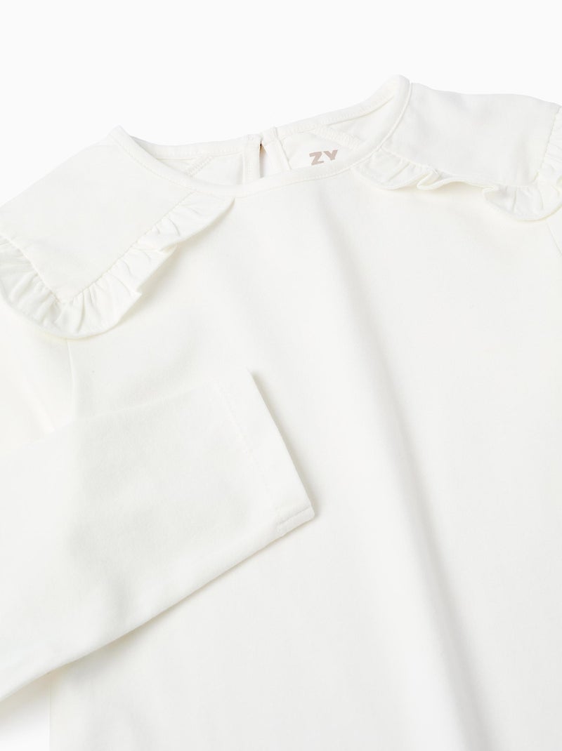 T-Shirt à Manches Longues et Volants aux Épaules Blanc - Kiabi