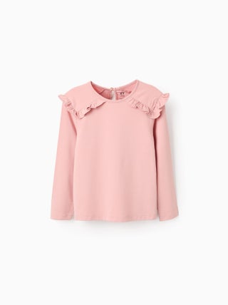 T-Shirt à Manches Longues et Volants aux Épaules