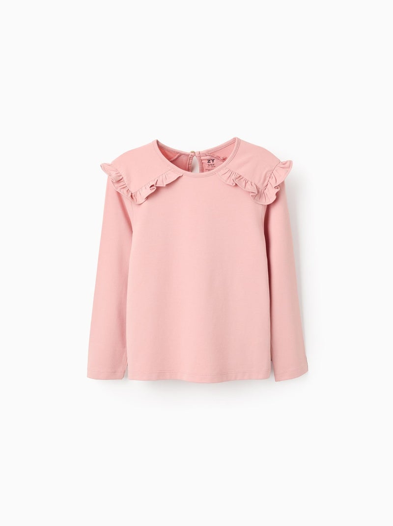 T-Shirt à Manches Longues et Volants aux Épaules Rose - Kiabi