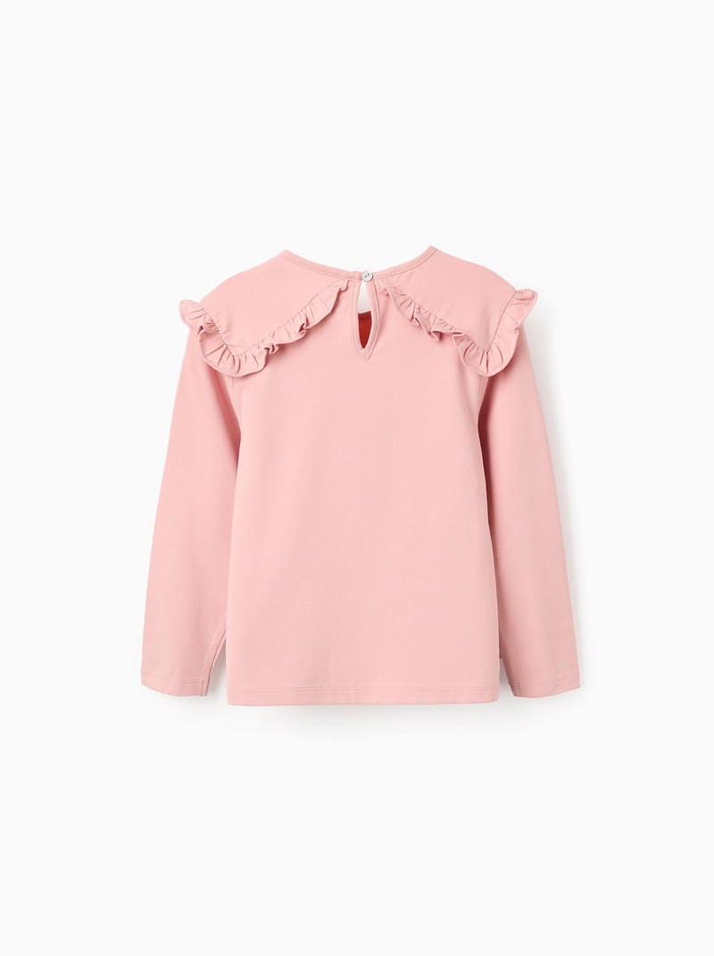 T-Shirt à Manches Longues et Volants aux Épaules Rose - Kiabi