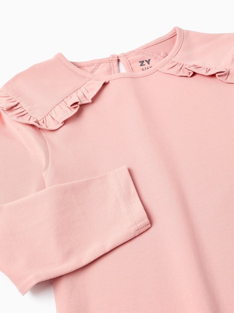 T-Shirt à Manches Longues et Volants aux Épaules Rose - Kiabi