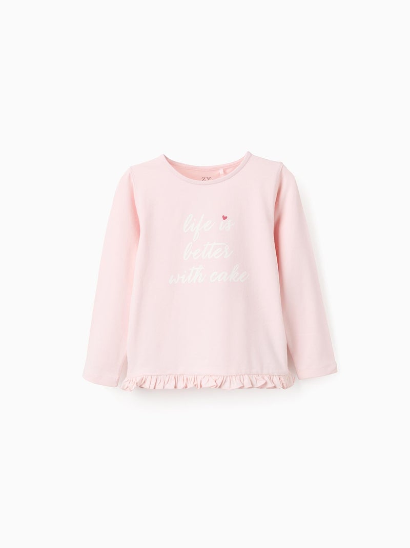 T-Shirt à Manches Longues et Volants 'Cake' Rose clair - Kiabi