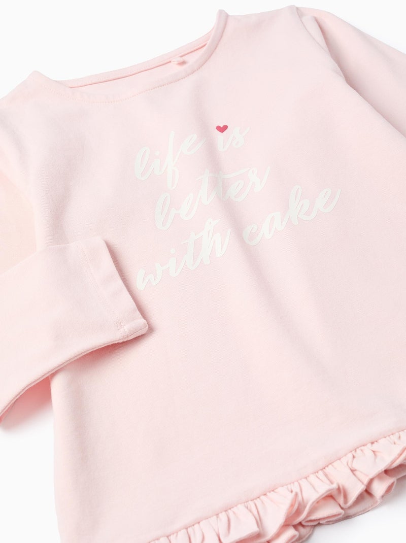 T-Shirt à Manches Longues et Volants Cake Rose clair - Kiabi