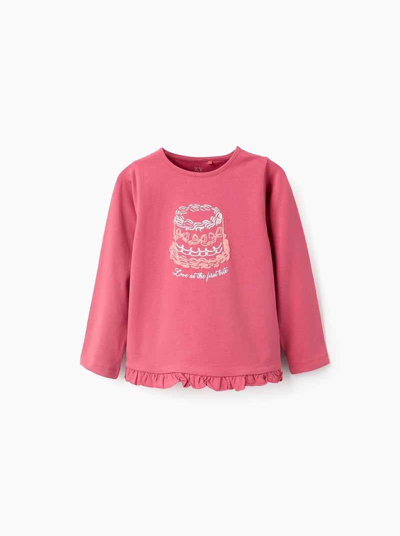 T-Shirt à Manches Longues et Volants Cake Rose foncé - Kiabi