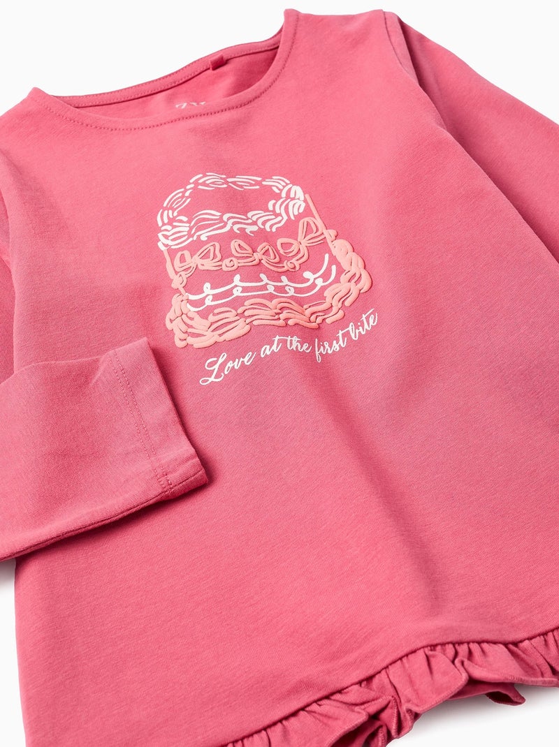 T-Shirt à Manches Longues et Volants Cake Rose foncé - Kiabi