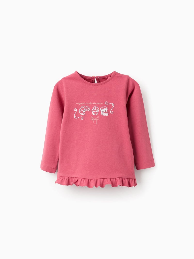 T-Shirt à Manches Longues et Volants 'Love' Rose foncé - Kiabi