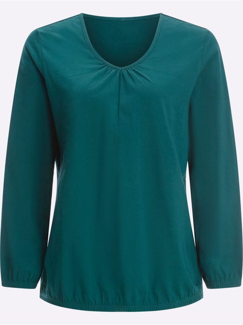 T-shirt à Manches Longues Fronce Légère à L'encolure En V - Taille Standard - Moda Vilona - Kiabi