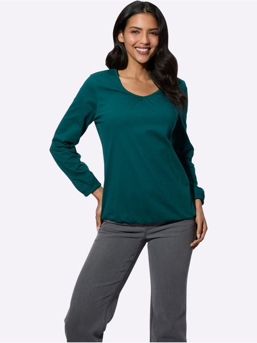 T-shirt à Manches Longues Fronce Légère à L'encolure En V - Taille Standard - Moda Vilona - Kiabi