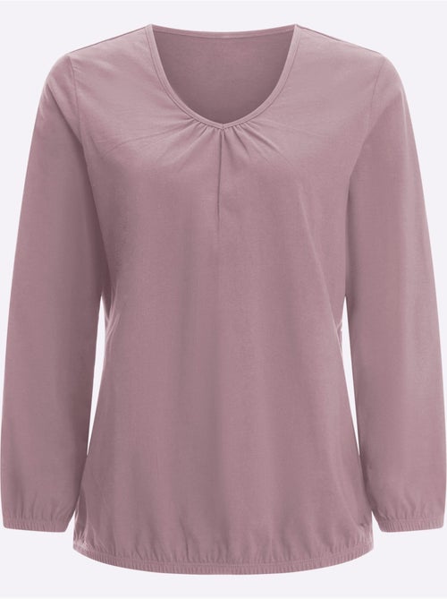 T-shirt à manches longues fronce légère à l'encolure en v - taille standard - moda vilona - Kiabi T-shirt à manches longues fronce légère à l'encolure en v - taille standard - moda vilona - Kiabi