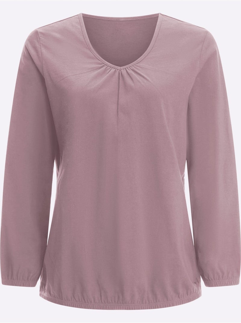 T-shirt à manches longues fronce légère à l'encolure en v - taille standard - moda vilona Mauve - Kiabi