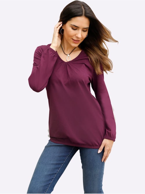 T-shirt à Manches Longues Fronce Légère à L'encolure En V - Taille Standard - Moda Vilona - Kiabi