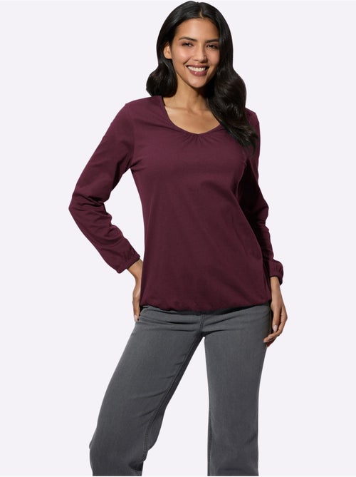 T-shirt à Manches Longues Fronce Légère à L'encolure En V - Taille Standard - Moda Vilona - Kiabi
