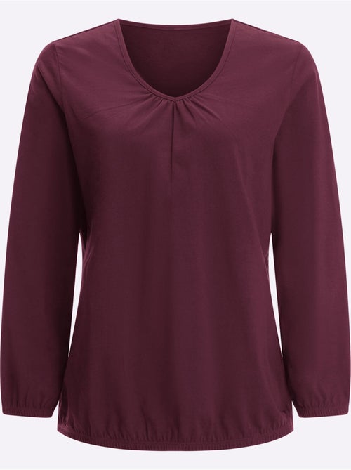T-shirt à Manches Longues Fronce Légère à L'encolure En V - Taille Standard - Moda Vilona - Kiabi
