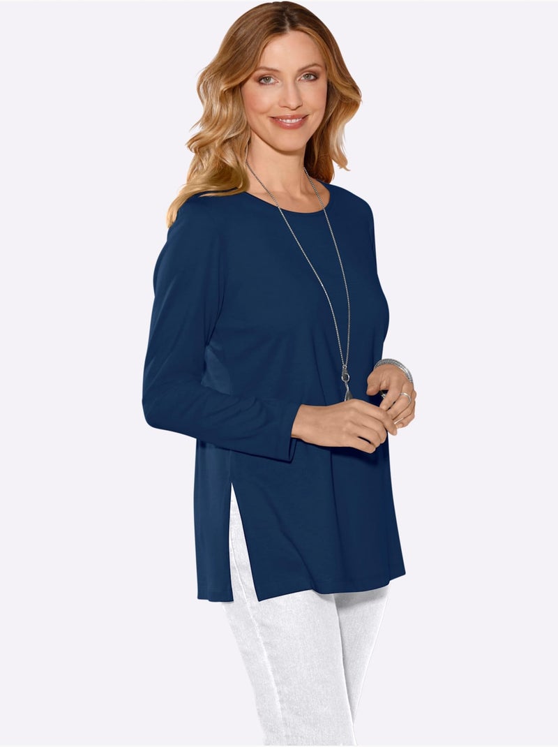 T-shirt à Manches Longues Hautes Fentes Latérales Originales - Taille Standard - Moda Vilona Bleu marine - Kiabi