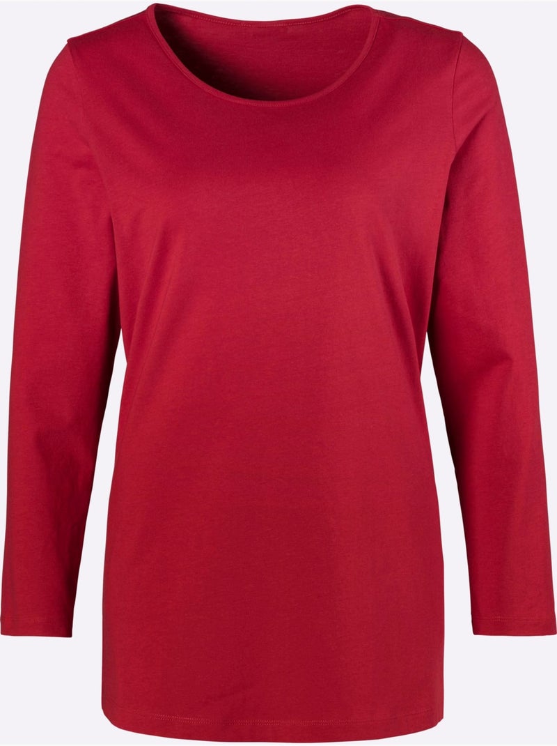 T-shirt à Manches Longues Hautes Fentes Latérales Originales - Taille Standard - Moda Vilona Bordeaux - Kiabi