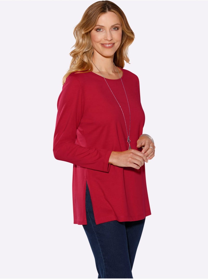 T-shirt à Manches Longues Hautes Fentes Latérales Originales - Taille Standard - Moda Vilona Bordeaux - Kiabi
