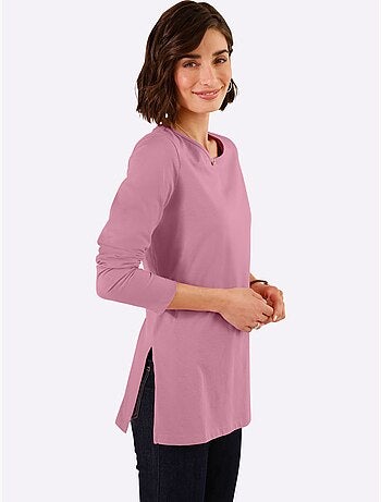 T-shirt à Manches Longues Hautes Fentes Latérales Originales - Taille Standard - Moda Vilona