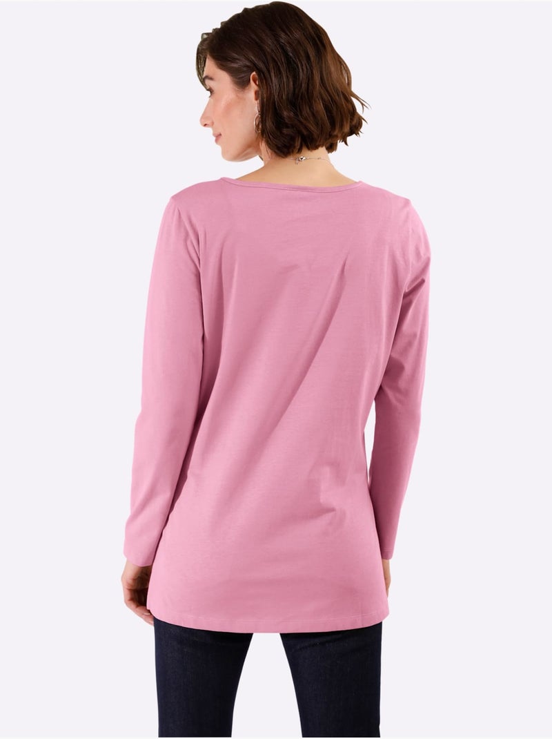 T-shirt à Manches Longues Hautes Fentes Latérales Originales - Taille Standard - Moda Vilona Rose - Kiabi