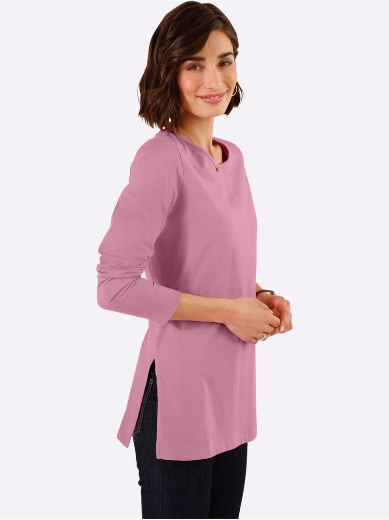 T-shirt à Manches Longues Hautes Fentes Latérales Originales - Taille Standard - Moda Vilona Rose - Kiabi