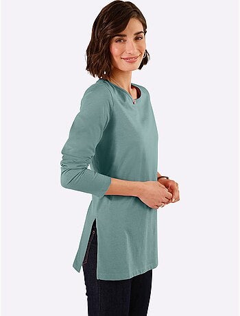 T-shirt à Manches Longues Hautes Fentes Latérales Originales - Taille Standard - Moda Vilona