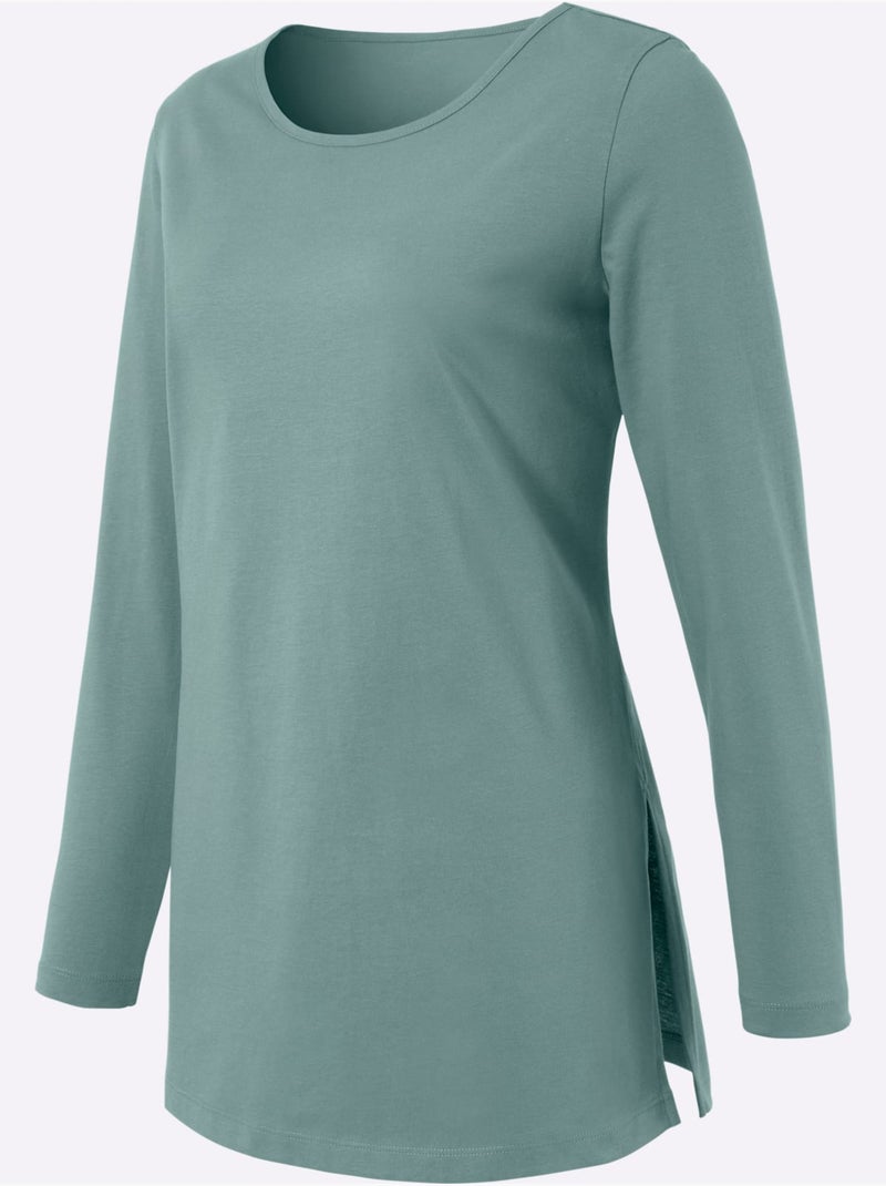 T-shirt à Manches Longues Hautes Fentes Latérales Originales - Taille Standard - Moda Vilona Vert - Kiabi