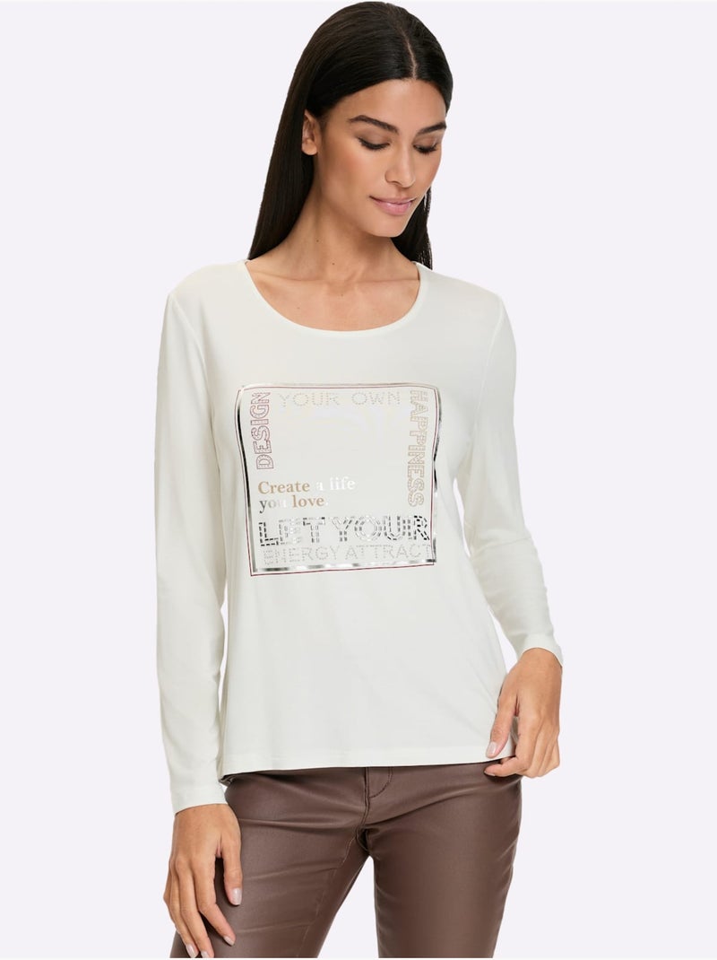 T-shirt à manches longues imprimé - taille standard - helline Ecru - Kiabi