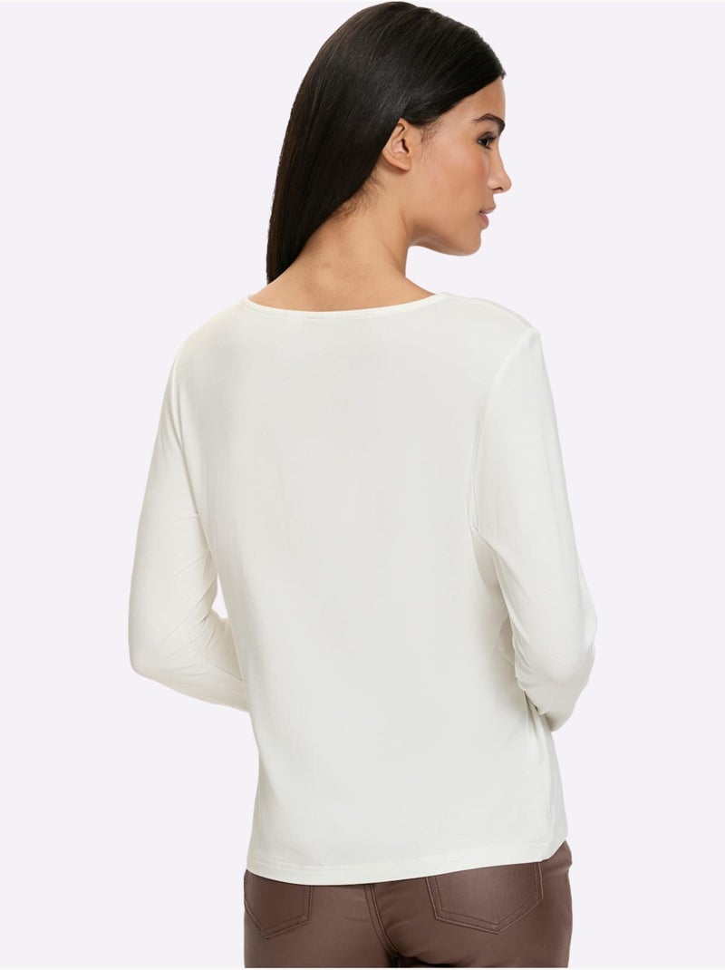 T-shirt à manches longues imprimé - taille standard - helline Ecru - Kiabi