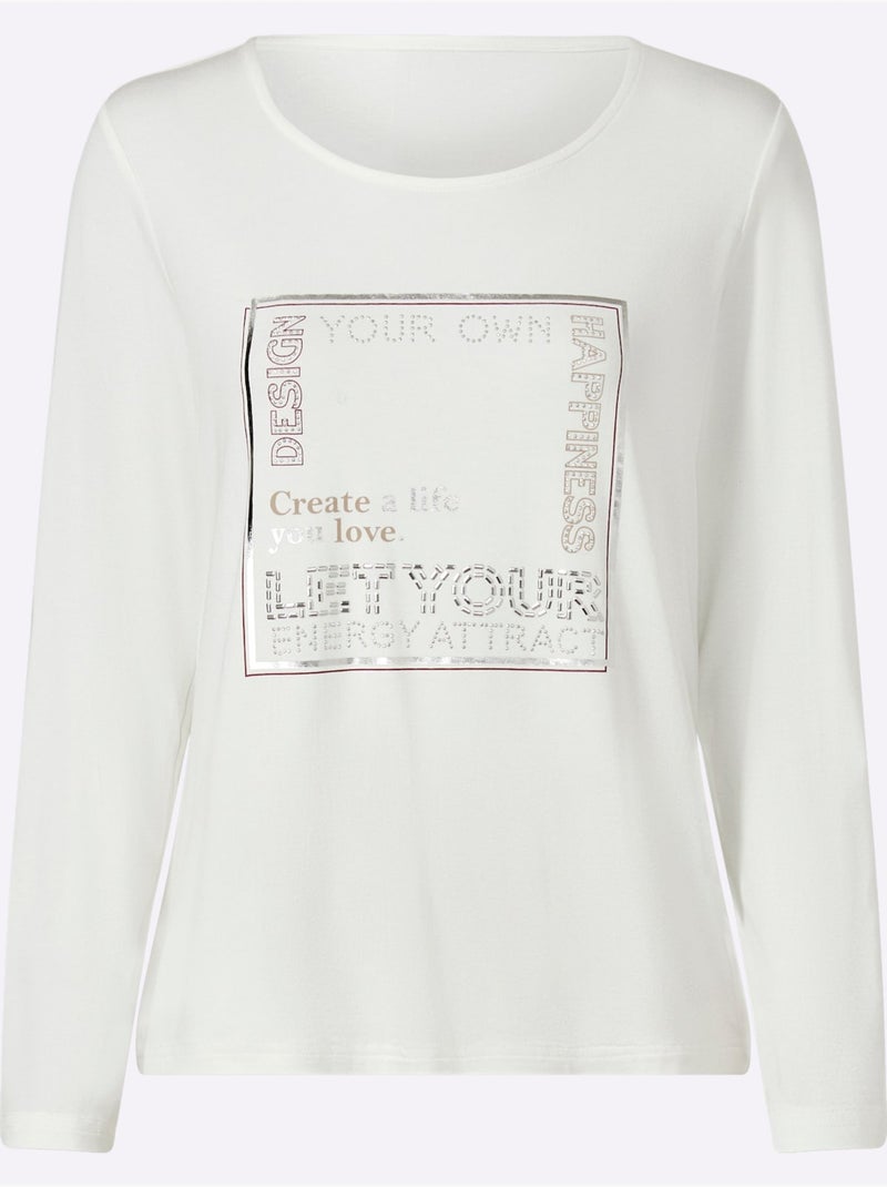 T-shirt à manches longues imprimé - taille standard - helline Ecru - Kiabi