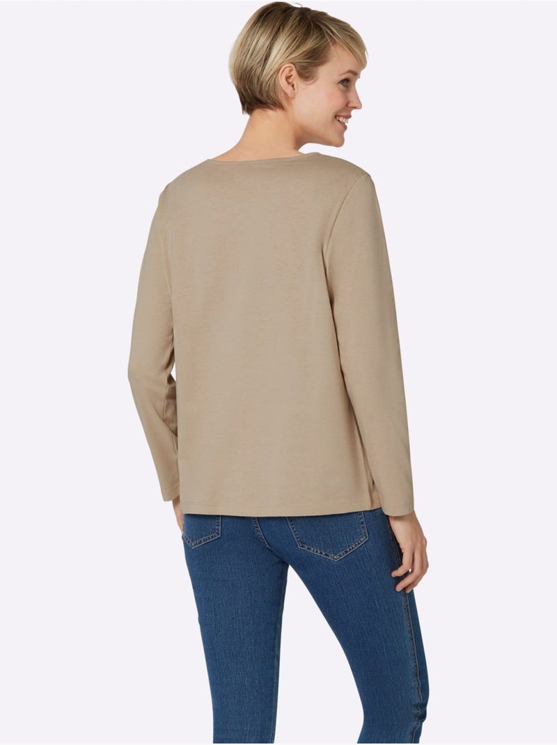 T-shirt à manches longues imprimé - taille standard - moda vilona Bleu Beige - Kiabi
