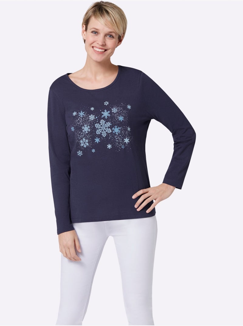 T-shirt à manches longues imprimé - taille standard - moda vilona Bleu Bleu - Kiabi