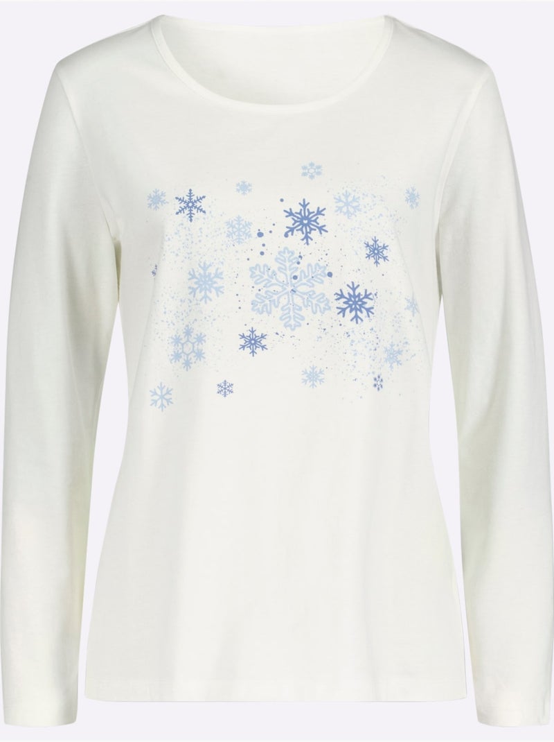 T-shirt à manches longues imprimé - taille standard - moda vilona Bleu Ecru - Kiabi
