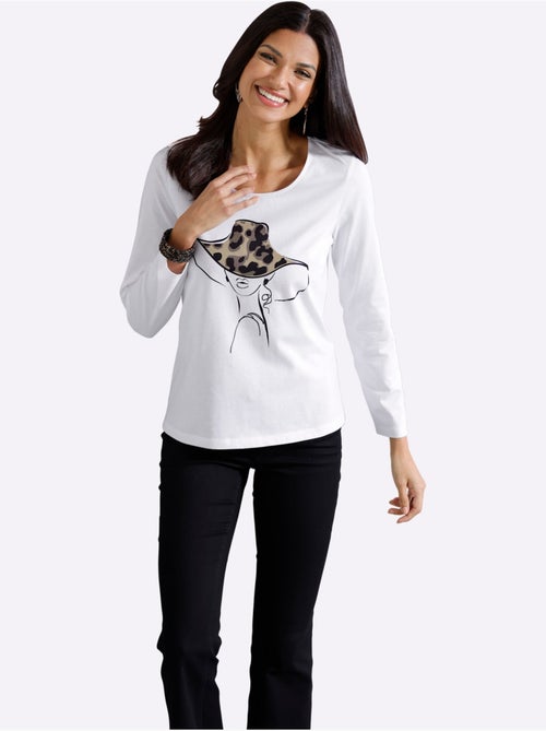 T-shirt à Manches Longues Imprimé - Taille Standard - Moda Vilona - Kiabi