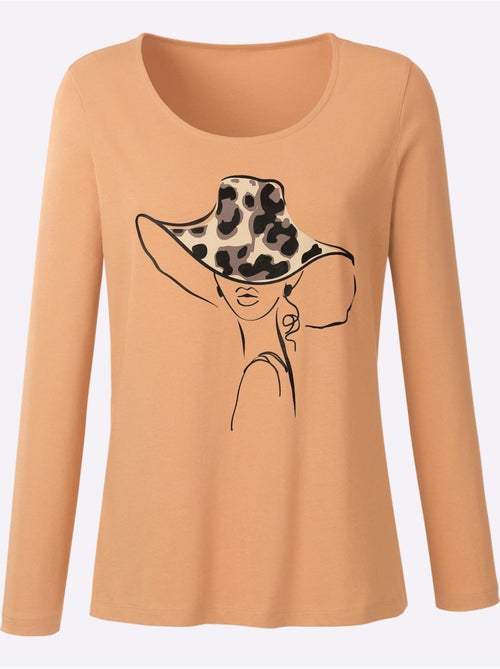 T-shirt à Manches Longues Imprimé - Taille Standard - Moda Vilona - Kiabi