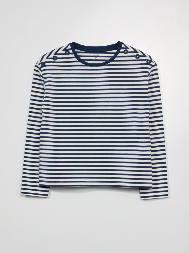 T-shirt à manches longues imprimé à 'rayures' Bleu - Kiabi