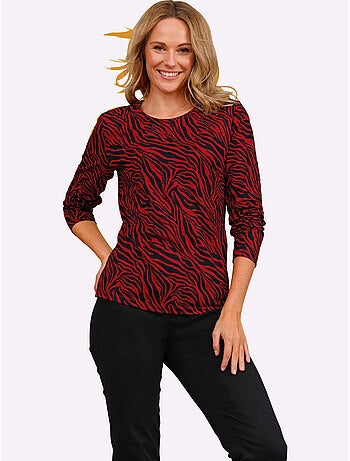 T-shirt à manches longues avec motif zèbre et coupe confortable - taille standard - moda vilona