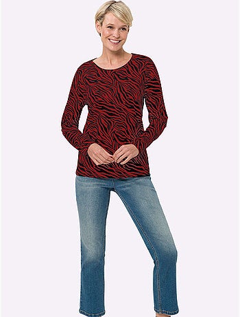 T-shirt à manches longues avec motif zèbre et coupe confortable - taille standard - moda vilona