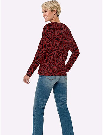 T-shirt à manches longues avec motif zèbre et coupe confortable - taille standard - moda vilona