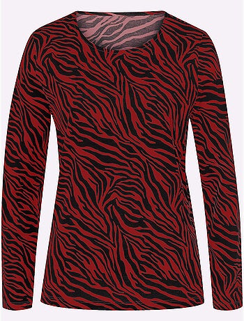 T-shirt à manches longues avec motif zèbre et coupe confortable - taille standard - moda vilona