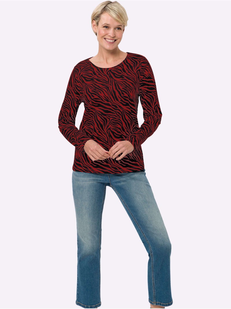 T-shirt à manches longues imprimé animal décoratif - taille standard - moda vilona Noir Rouge - Kiabi