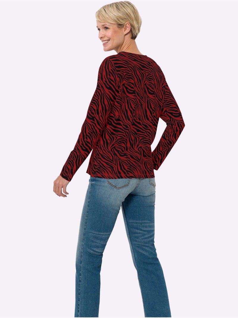 T-shirt à manches longues imprimé animal décoratif - taille standard - moda vilona Noir Rouge - Kiabi