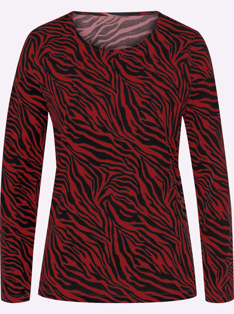 T-shirt à manches longues imprimé animal décoratif - taille standard - moda vilona Noir Rouge - Kiabi