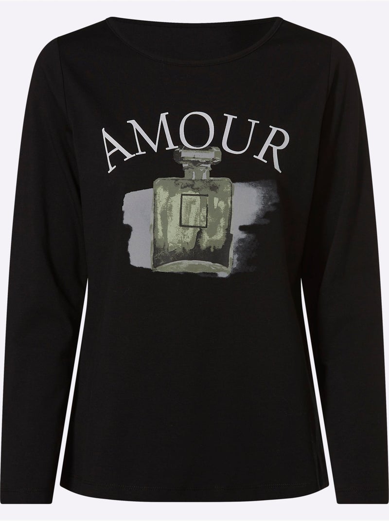 T-shirt à Manches Longues Imprimé Assorti - Taille Standard - Helline Noir - Kiabi