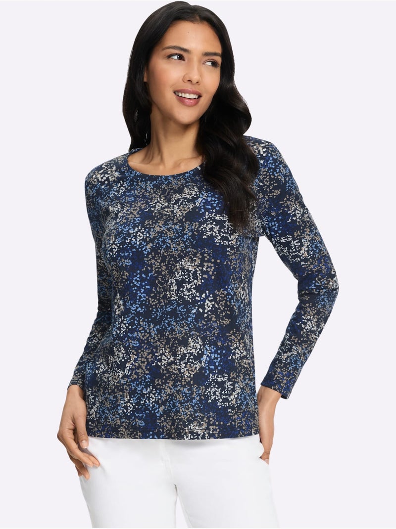 T-shirt à manches longues imprimé aux coloris harmonieux - taille standard - moda vilona Bleu Beige - Kiabi