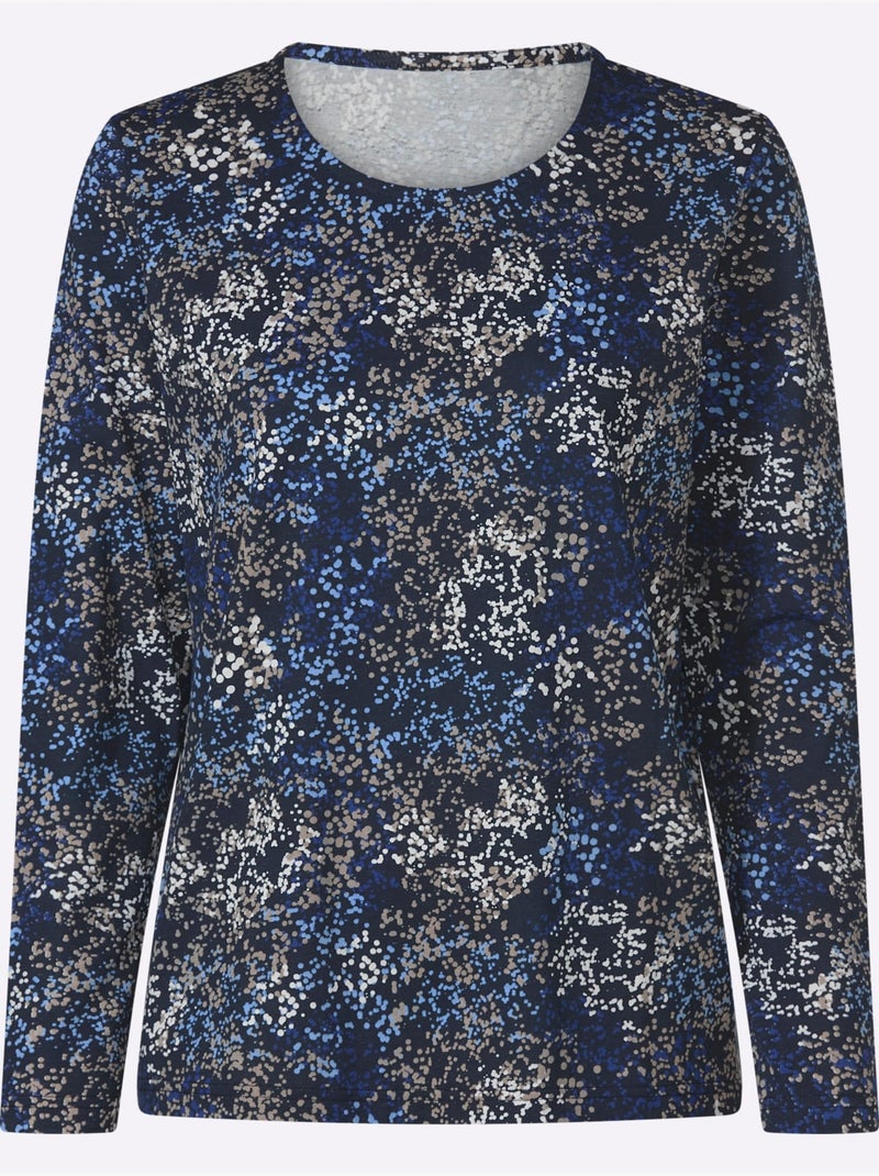 T-shirt à manches longues imprimé aux coloris harmonieux - taille standard - moda vilona Bleu Beige - Kiabi