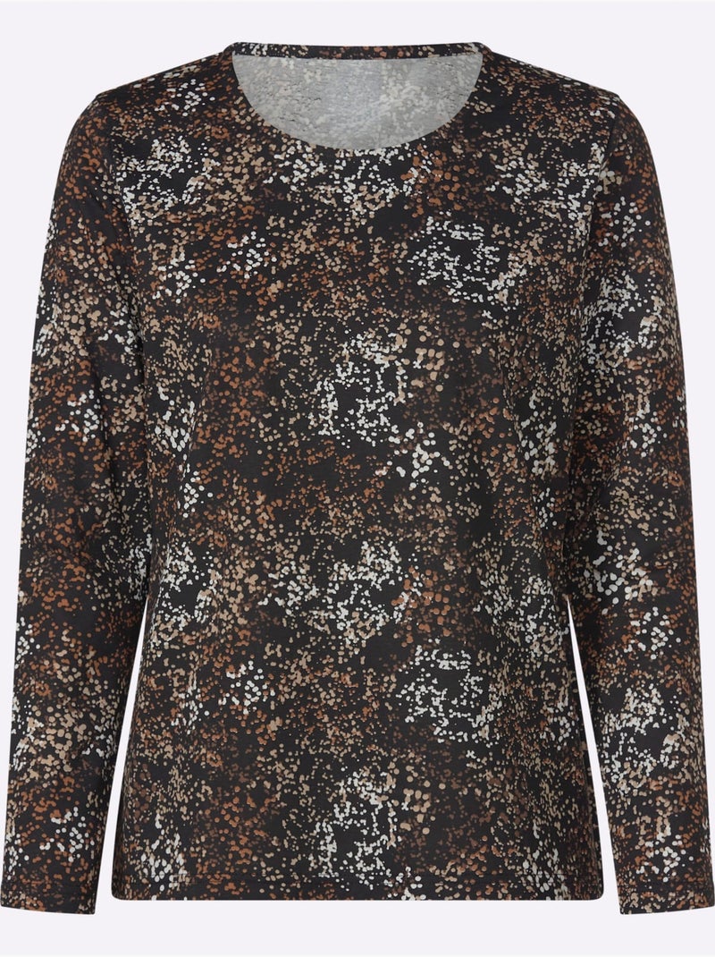 T-shirt à manches longues imprimé aux coloris harmonieux - taille standard - moda vilona Noir Beige - Kiabi