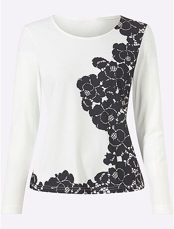 T-shirt à manches longues imprimé dentelle tendance - taille standard - helline